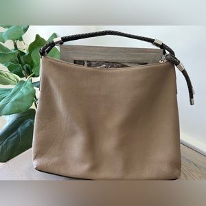 Michael Kors Skorpios Beige Pebbled Leather shoulder bag with braided strap